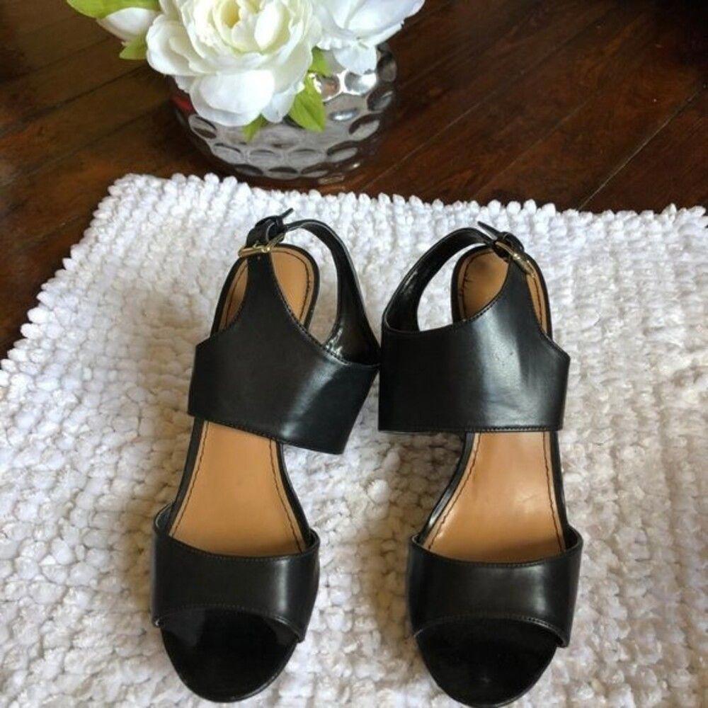 FREE Nine West Black Leather Wedge Sandals with Ankle Strap